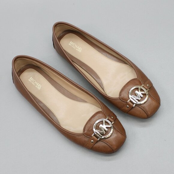 Michael Kors Ladies 10 M Brown Leather Logo Slip-on Loafers Ballet Flats Shoes - Picture 6 of 12